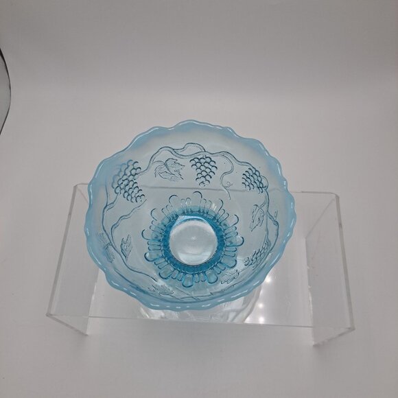 Vintage Jefferson Glass Blue Opalescent Footed Grapes & Vines Dish - Picture 8 of 16